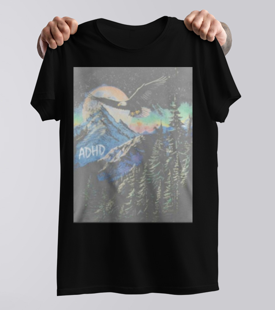 ADHD Eagle Soaring Over Mountains And Glowing Night Sky T-Shirt