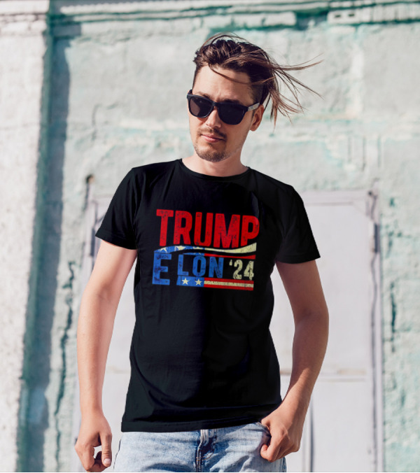 Trump Elon '24 American Flag T-Shirt