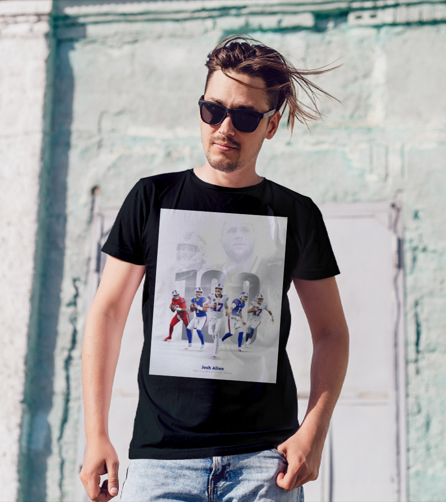 Josh Allen One Hundred Career Starts Buffalo Football Quarterback Highlights T-Shirt