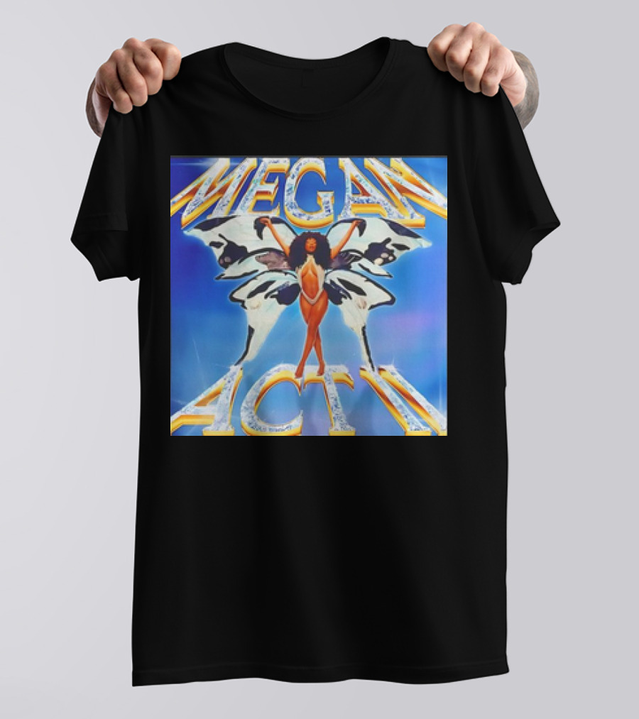 Megan Act II Butterfly Wings Blue Background T-Shirt