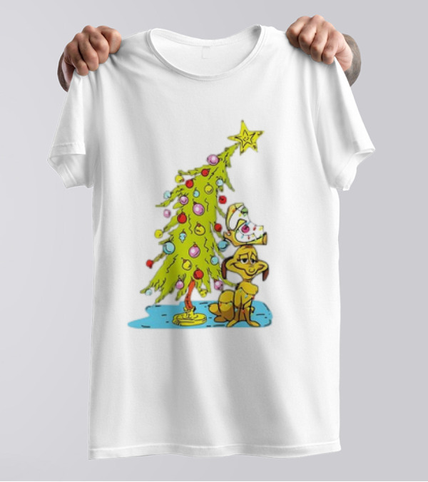 Christmas With Max Dog And Whoville Tree With Lights T-Shirt