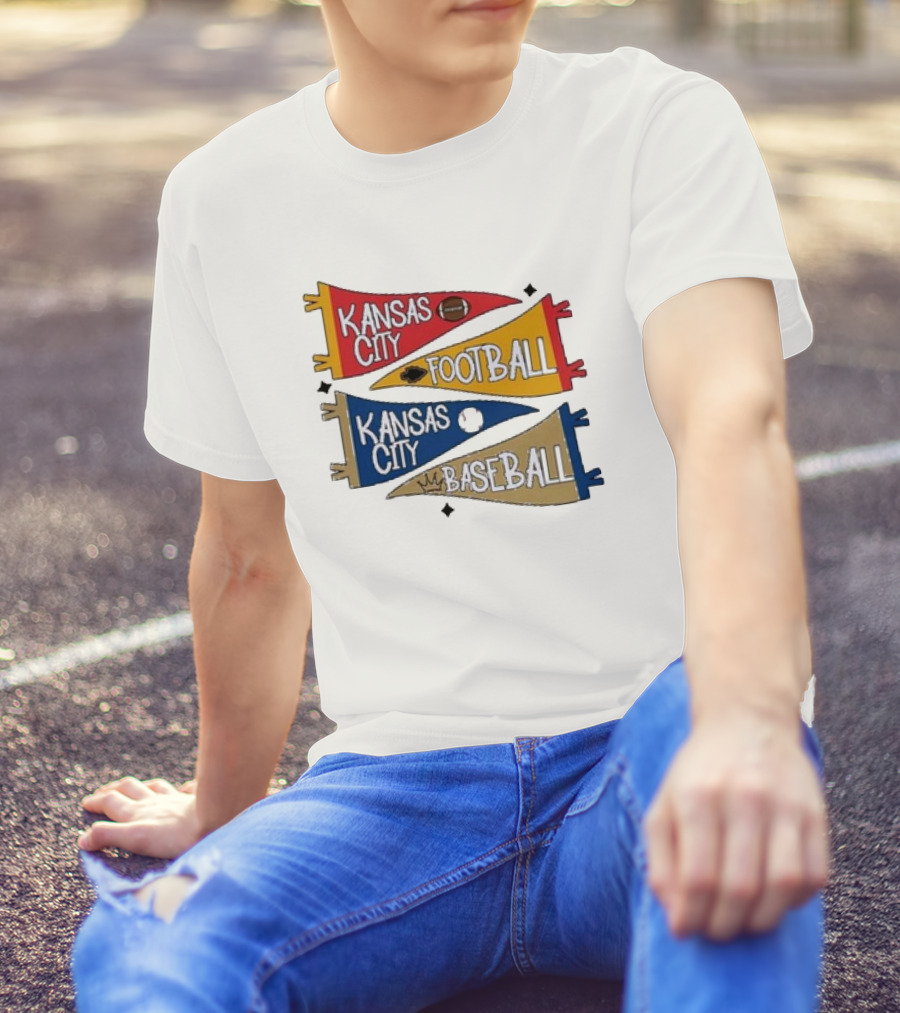 Kansas City Football And Baseball Pennants With Iconic Team Colors And Symbols T-Shirt