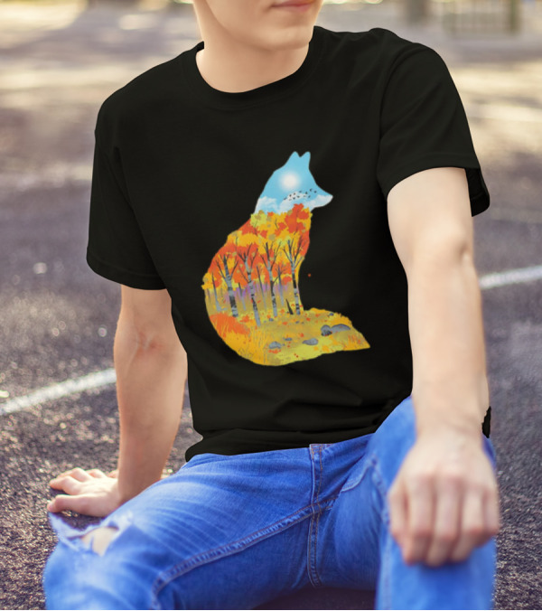 Fox Autumn Forest Landscape With Sun And Birds - I Am The Forest II T-Shirt