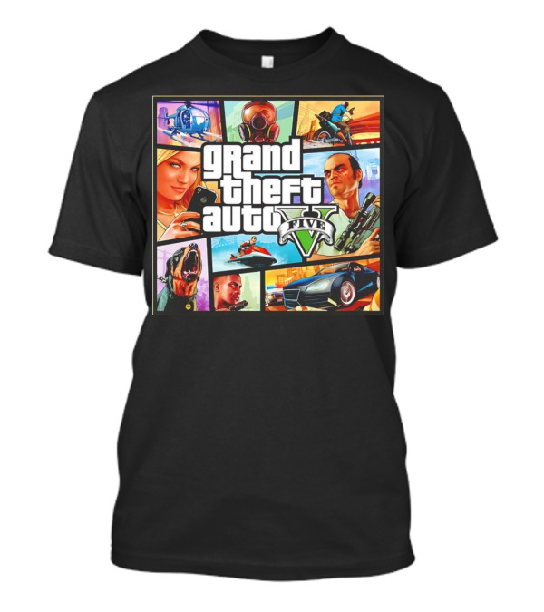Grand Theft Auto V Five Helicopter Dog Racecar Characters Montage T-Shirt
