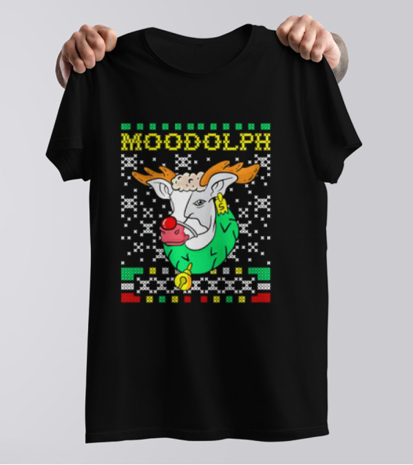 Moodolph Moo Cow Reindeer Ugly Christmas Farmer Cartoon T-Shirt