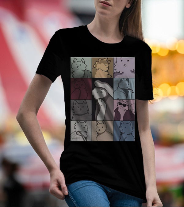 Cat Tour Pastel Art Squares T-Shirt