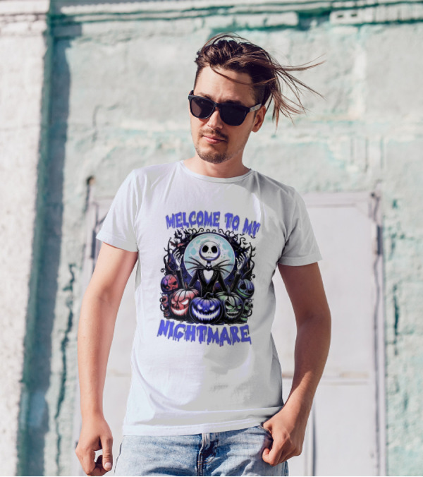 Jack Skellington Welcome To My Nightmare Halloween Pumpkin Moon Scene T-Shirt