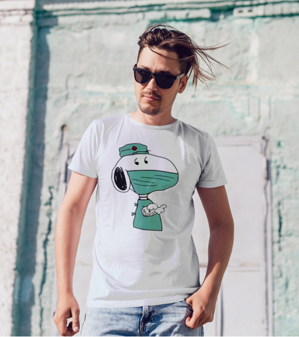 Snoopy Nurse Cartoon In Scrubs With Mask T-Shirt
