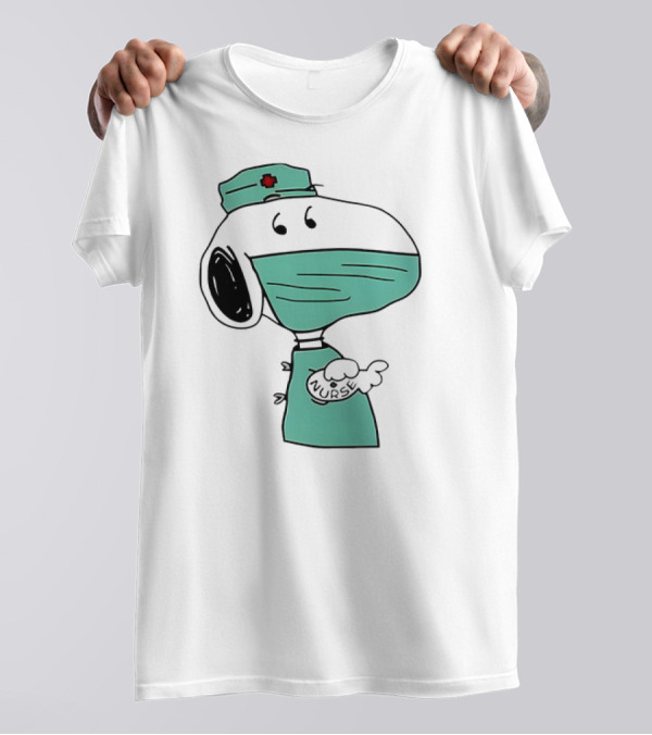 Snoopy Nurse Cartoon In Scrubs With Mask T-Shirt