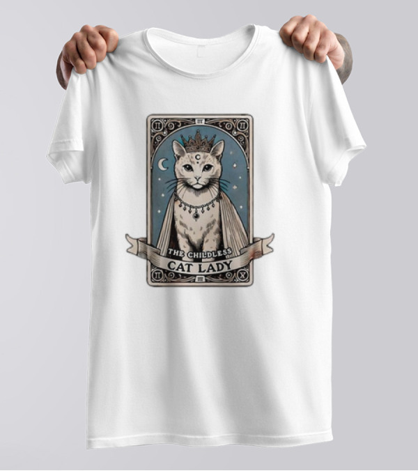 The Childless Cat Lady Tarot Card Moon Stars Crown 2024 Election Kamala Harris T-Shirt