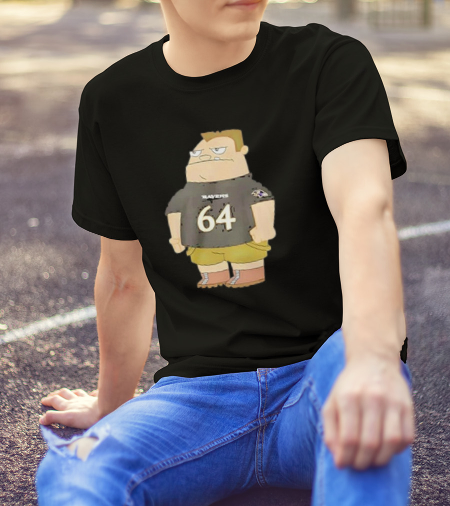 Ravens Tyler Linderbaum 64 Buford Van Stomm Character Sports Jersey T-Shirt