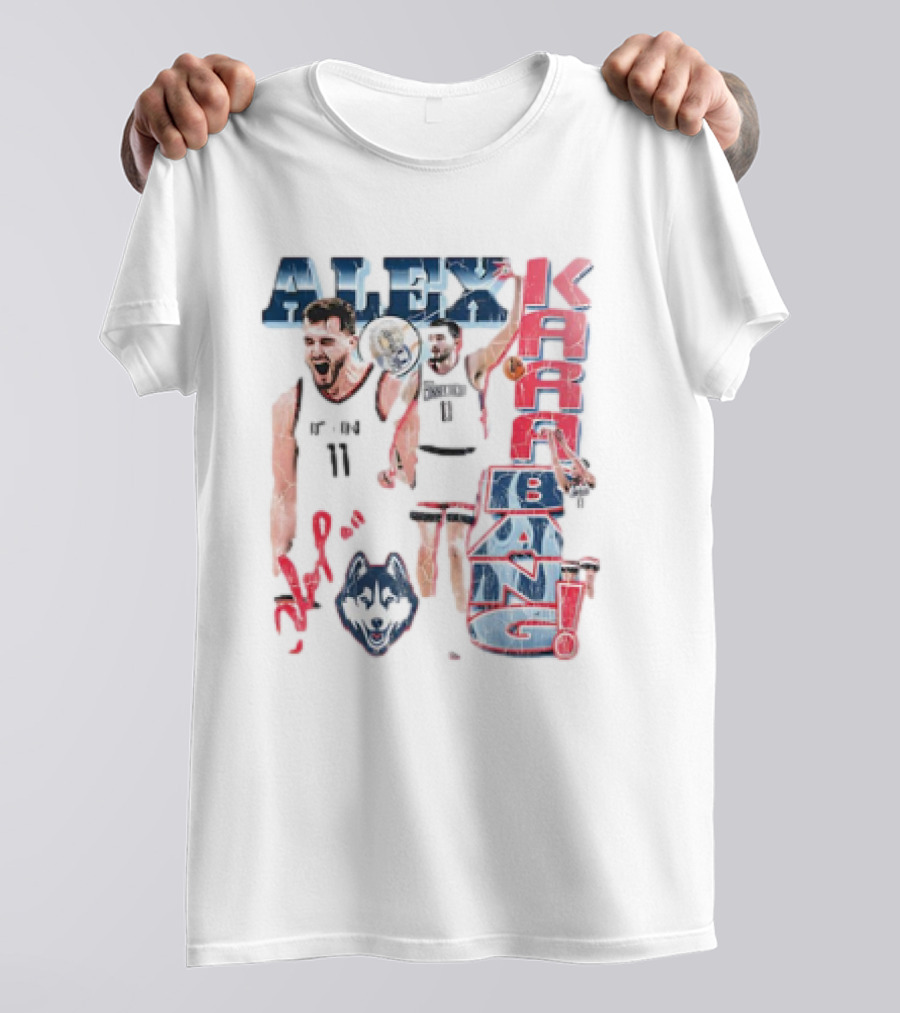Alex Karaban UConn Huskies Basketball 90s Retro Style With Player Imagery And Team T-Shirt