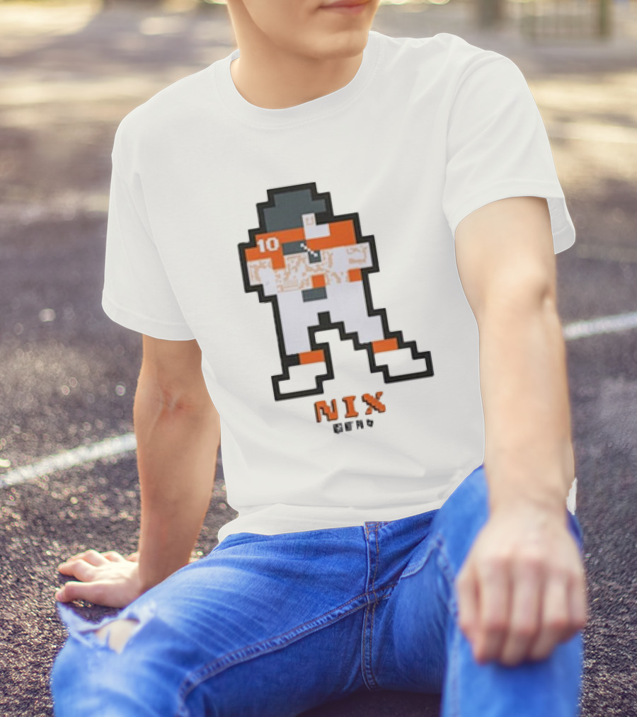 Denver Broncos Bo Nix 10 Orange And White 8-Bit Retro T-Shirt