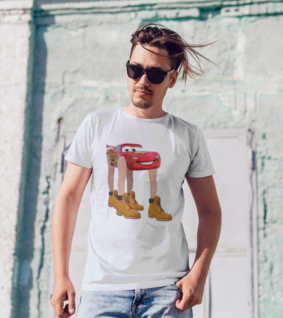 Lightning McQueen With Legs Cartoon Boots T-Shirt
