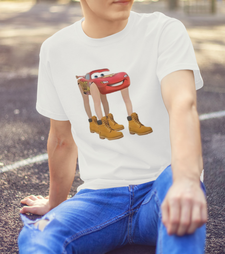 Lightning McQueen With Legs Cartoon Boots T-Shirt