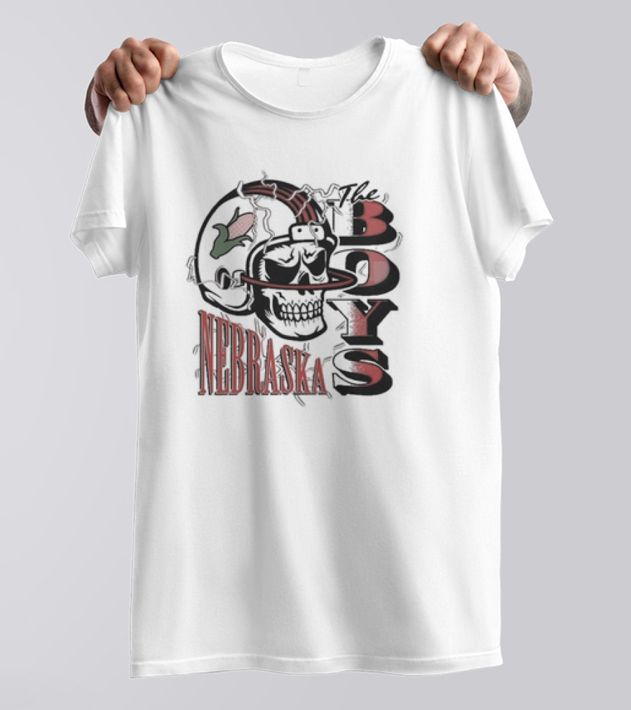 Nebraska Cornhuskers The Boys Skull Helmet Lightning T-Shirt