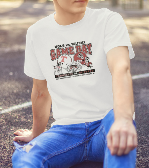 Vols Vs. Wolfpack Tennessee Vs. NC State Duke's Mayo Classic Game Day September 7th, 2024 Bank Of America Stadium Charlotte, NC T-Shirt