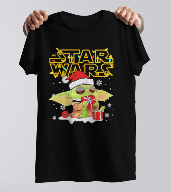 Star Wars Baby Yoda Christmas Santa Hat Snowflakes T-Shirt