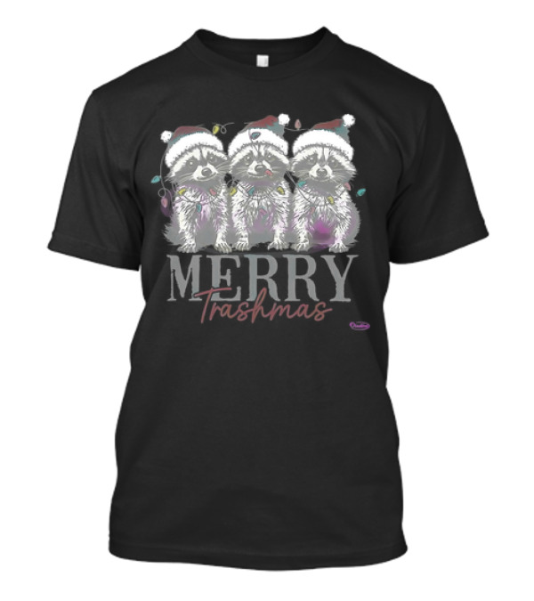 Merry Trashmas Christmas Raccoons Santa Hats Holiday Lights T-Shirt