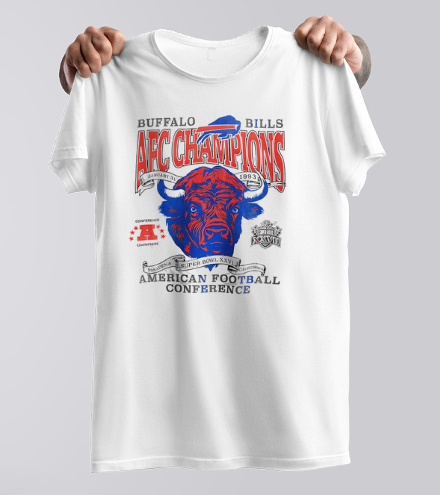 Buffalo Bills AFC Champions January 31 1993 American Football Conference Super Bowl XXVII Pasadena California Vintage T-Shirt