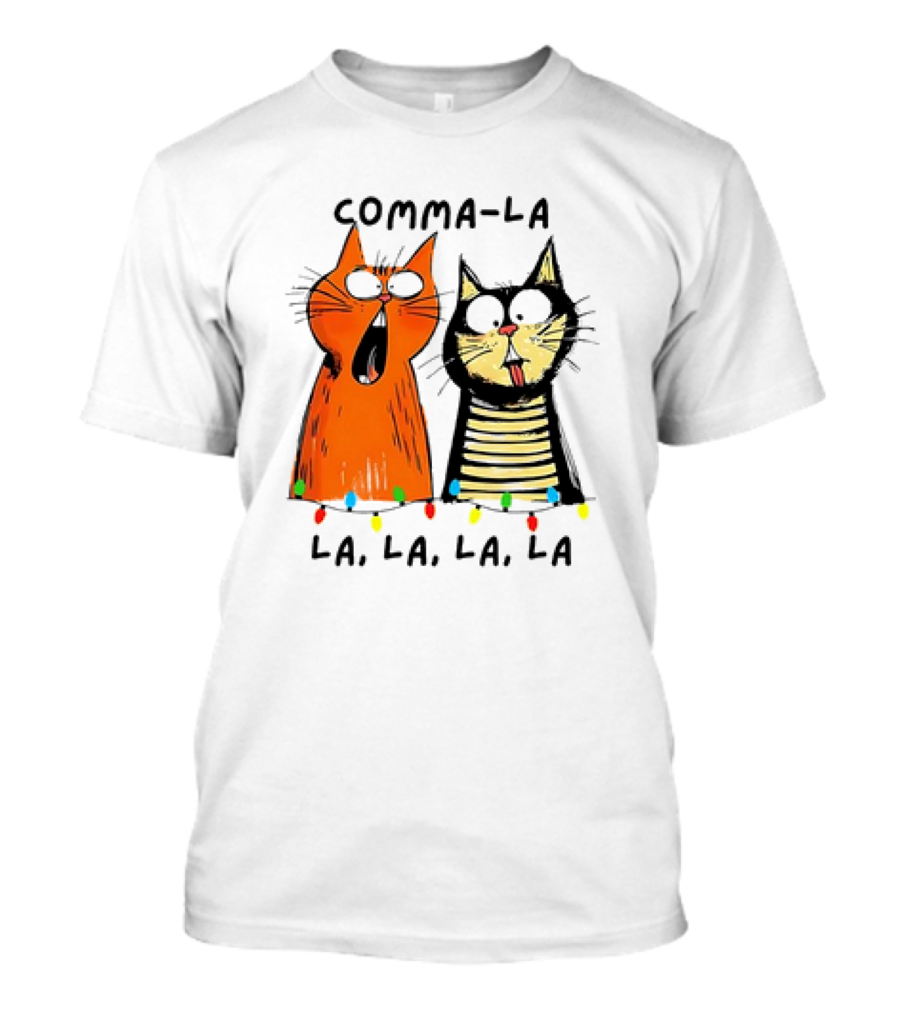 Comma-la La, La, La, La Kamala Funny Cats Christmas Election T-Shirt