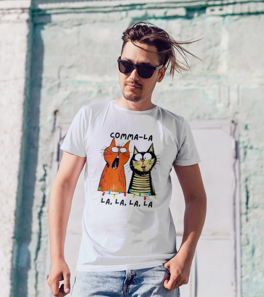 Comma-la La, La, La, La Kamala Funny Cats Christmas Election T-Shirt