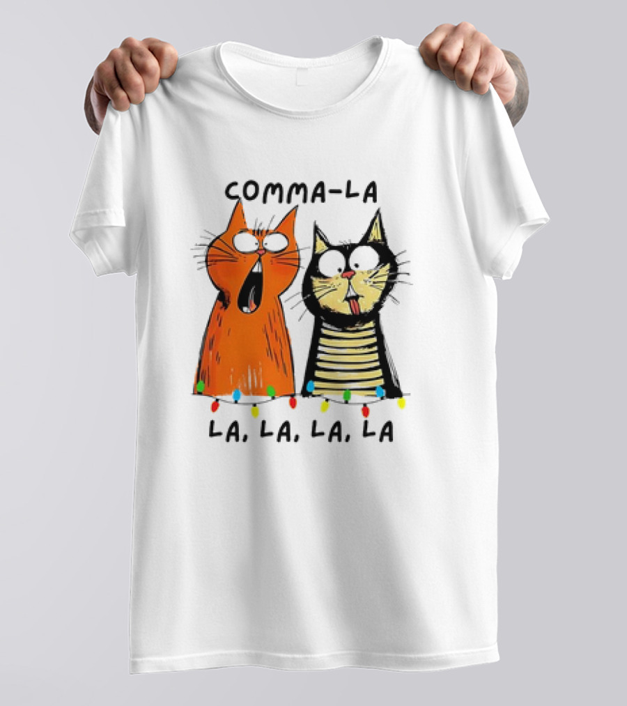 Comma-la La, La, La, La Kamala Funny Cats Christmas Election T-Shirt
