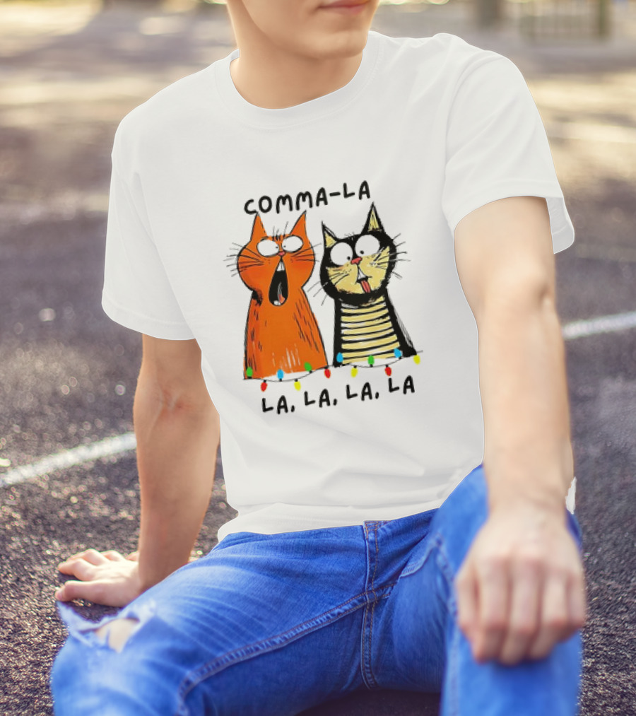 Comma-la La, La, La, La Kamala Funny Cats Christmas Election T-Shirt