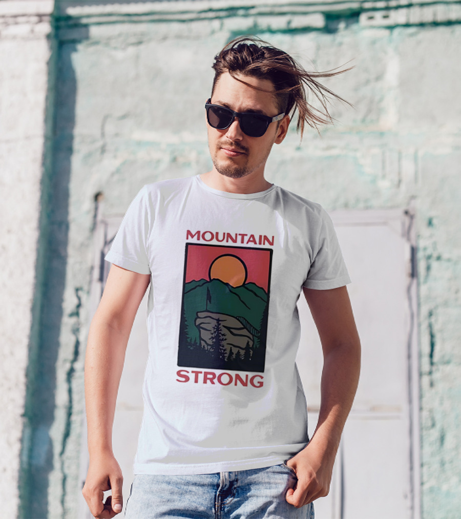 Mountain Strong Sunset Over Ridge With Flag T-Shirt