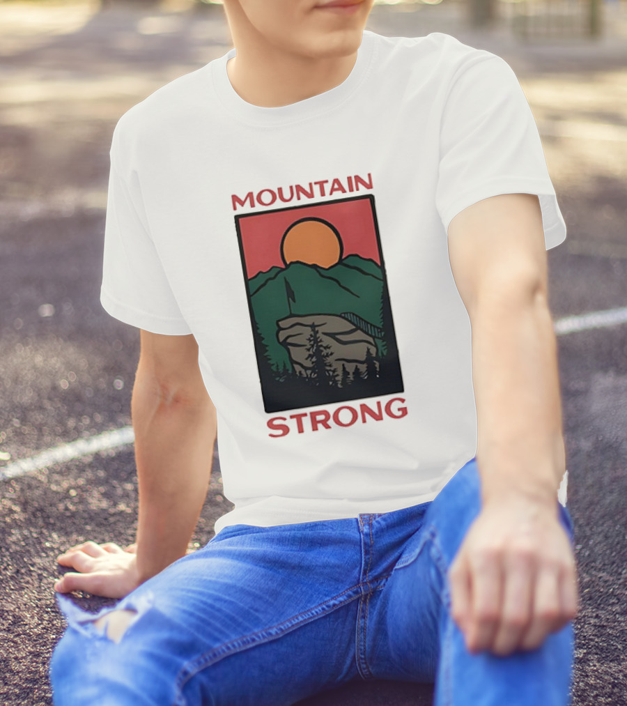 Mountain Strong Sunset Over Ridge With Flag T-Shirt