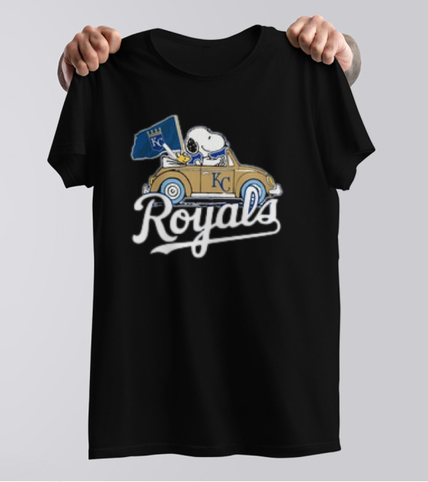 Kansas City Royals Snoopy Woodstock Car KC Flag T-Shirt