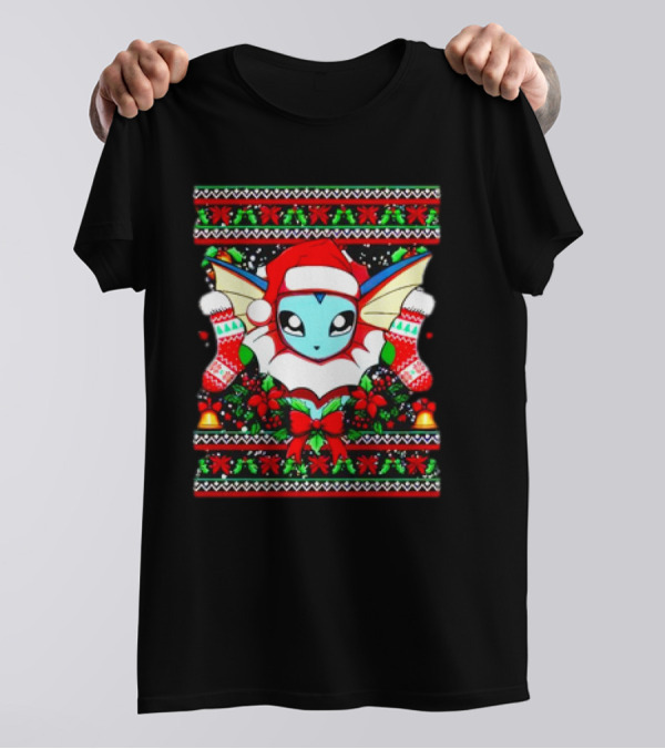 Vaporeon Santa Hat Christmas Pokemon Character Anime Holiday T-Shirt