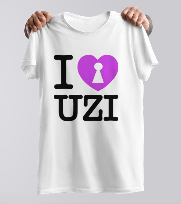 I Heart Uzi Keyhole Symbol In Purple T-Shirt