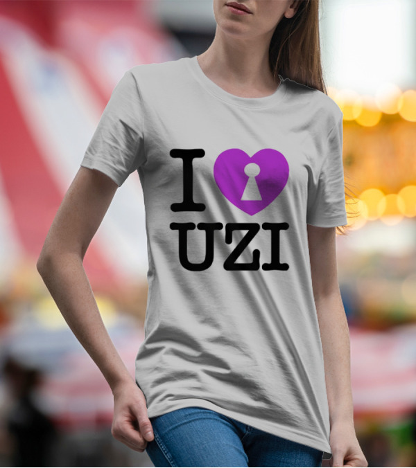 I Heart Uzi Keyhole Symbol In Purple T-Shirt