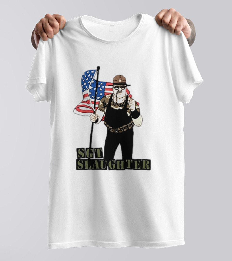 SGT Slaughter Holding American Flag Iconic Wrestling Figure T-Shirt