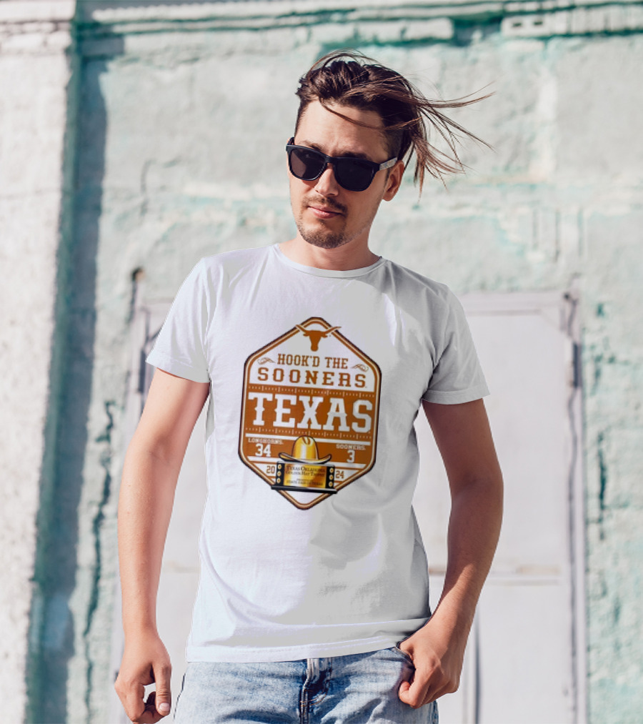 Texas Longhorns Hook'd The Sooners 2024 Red River Rivalry Score 34-3 T-Shirt