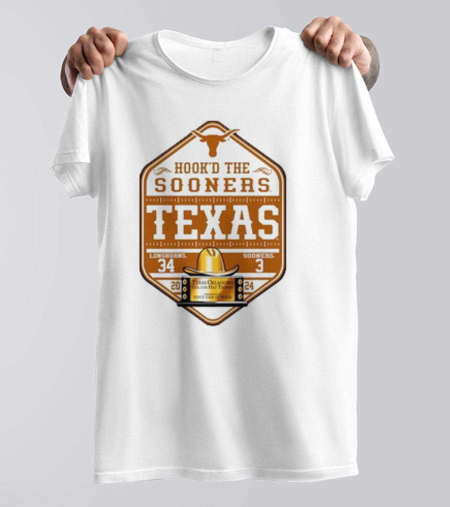 Texas Longhorns Hook'd The Sooners 2024 Red River Rivalry Score 34-3 T-Shirt