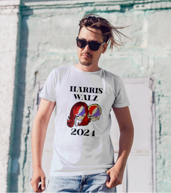 Harris Walz 2024 Grateful Dead Skulls With Lightning Bolt Headbands T-Shirt