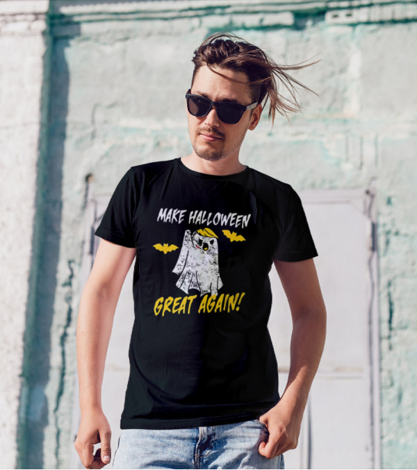Make Halloween Great Again Ghost With Yellow Hair And Bats T-Shirt