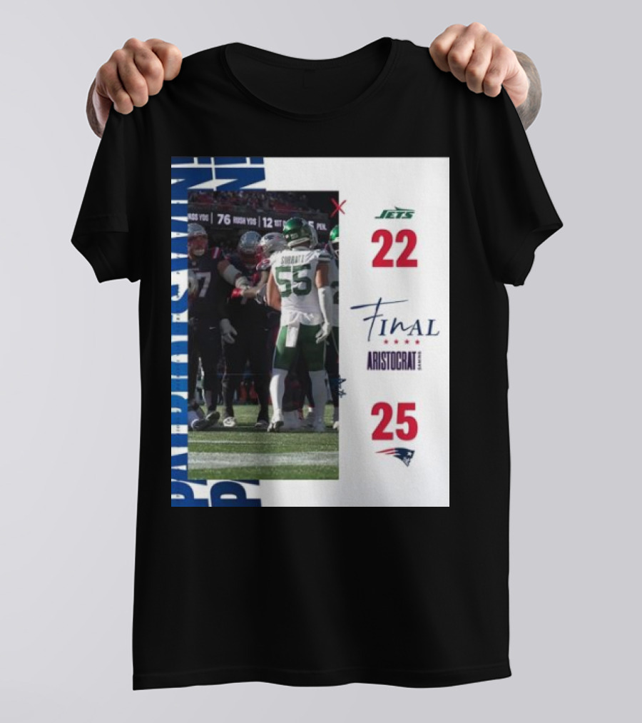 New England Patriots 25-22 New York Jets Final Score NFL Aristocrat Game Day Highlights T-Shirt