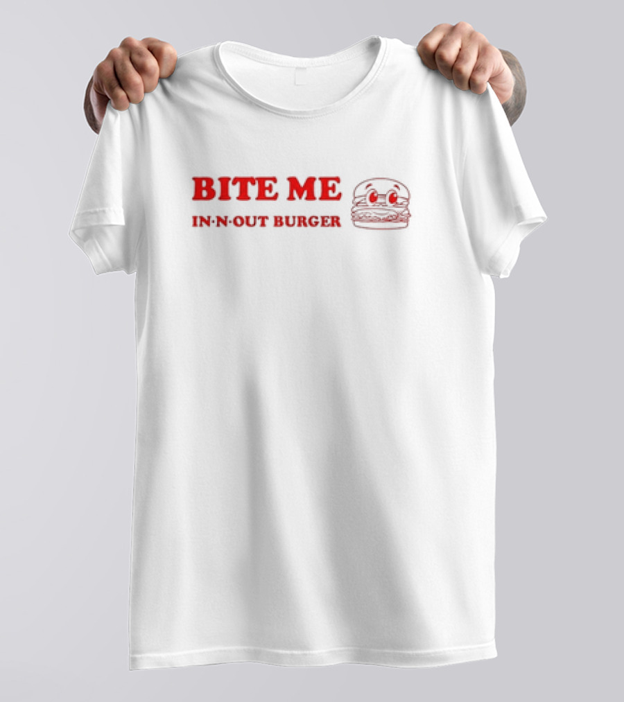 Bite Me In-N-Out Burger Cartoon With Burger Face T-Shirt