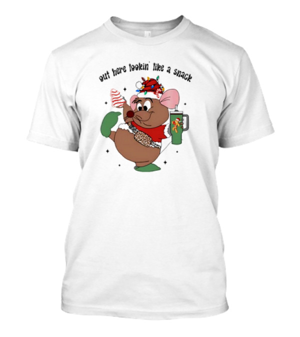 Out Here Lookin' Like A Snack Funny Mouse Christmas 2024 With Festive Mug And Santa Hat T-Shirt