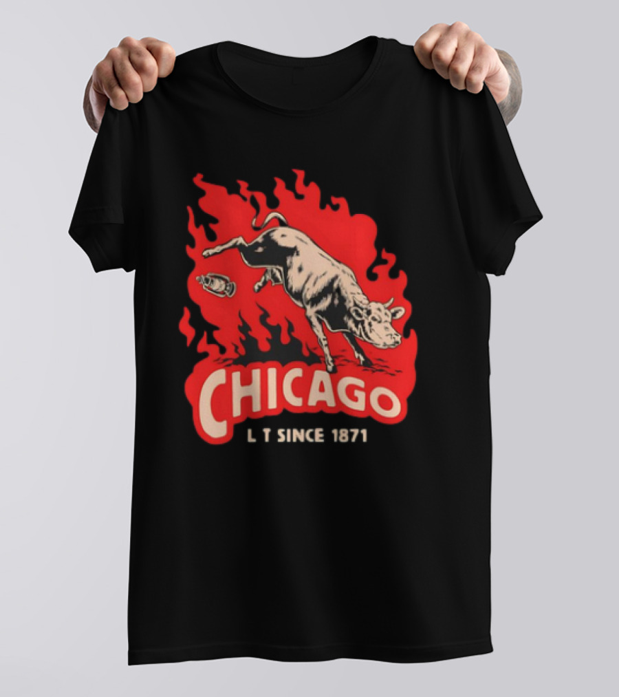 Chicago Lit Since 1871 Kicking Cow Flame T-Shirt