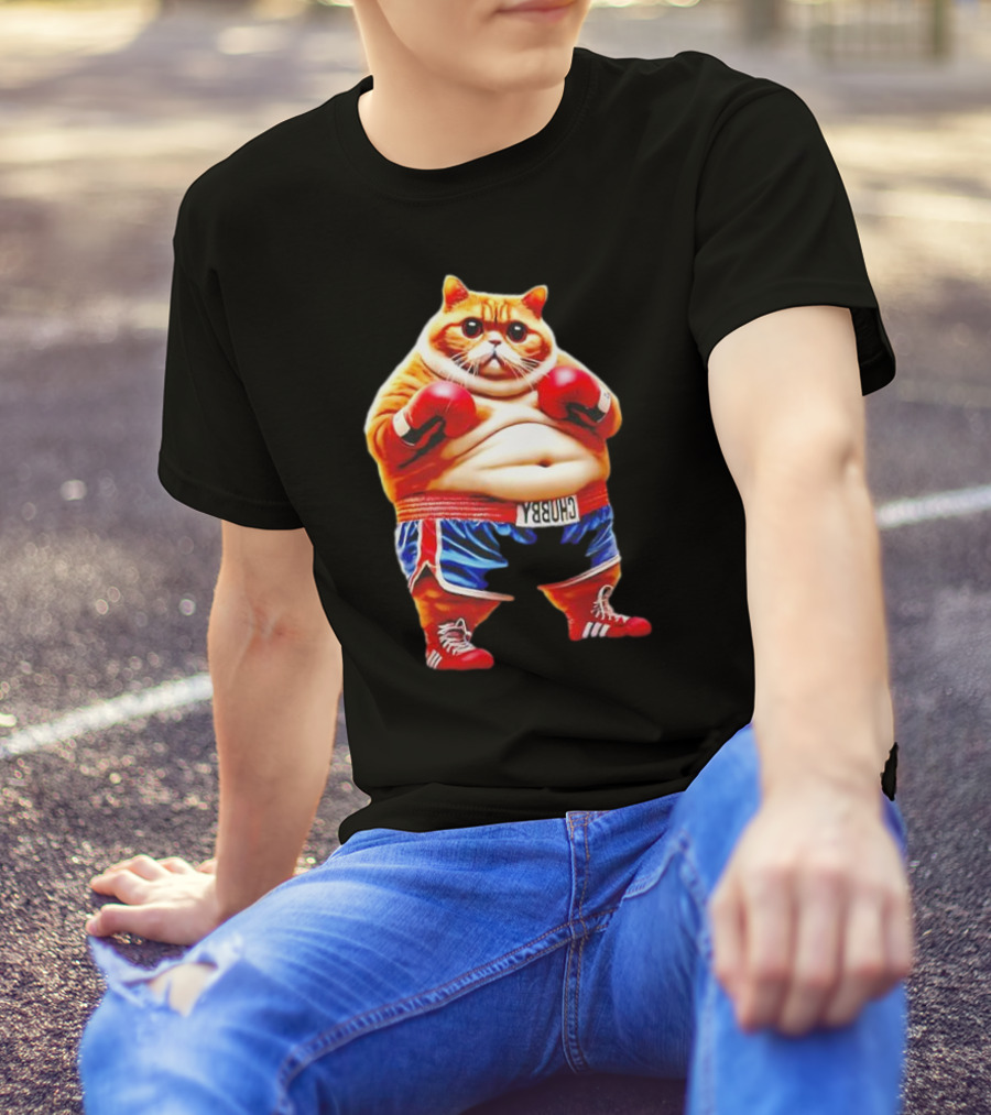 Boxing Gym Anime Meme Cat With Gloves And Chunky Shorts T-Shirt