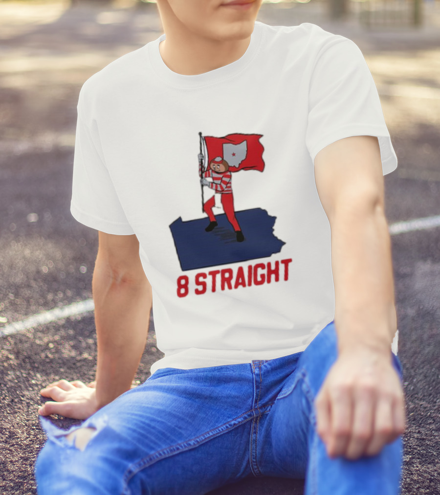 Ohio State Buckeyes Brutus Holding Flag 8 Straight T-Shirt