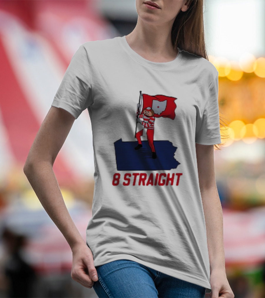Ohio State Buckeyes Brutus Holding Flag 8 Straight T-Shirt