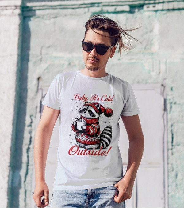 Baby It's Cold Outside Raccoon Christmas Sweater Hot Cocoa T-Shirt