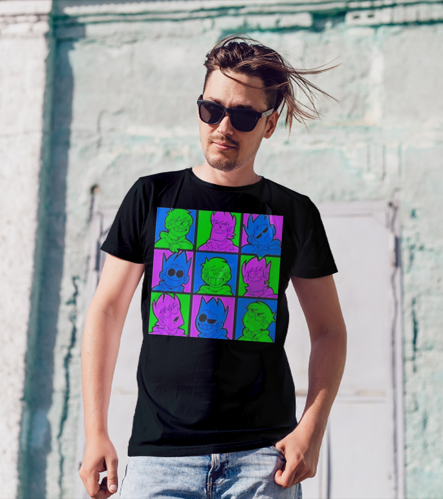 Eddsworld Sharkrobot Colorful Cartoon Characters 9-Panel Grid Pop T-Shirt