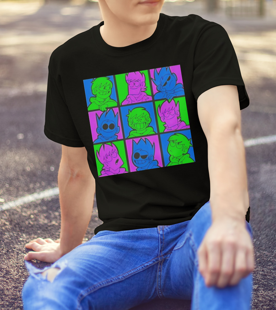 Eddsworld Sharkrobot Colorful Cartoon Characters 9-Panel Grid Pop T-Shirt