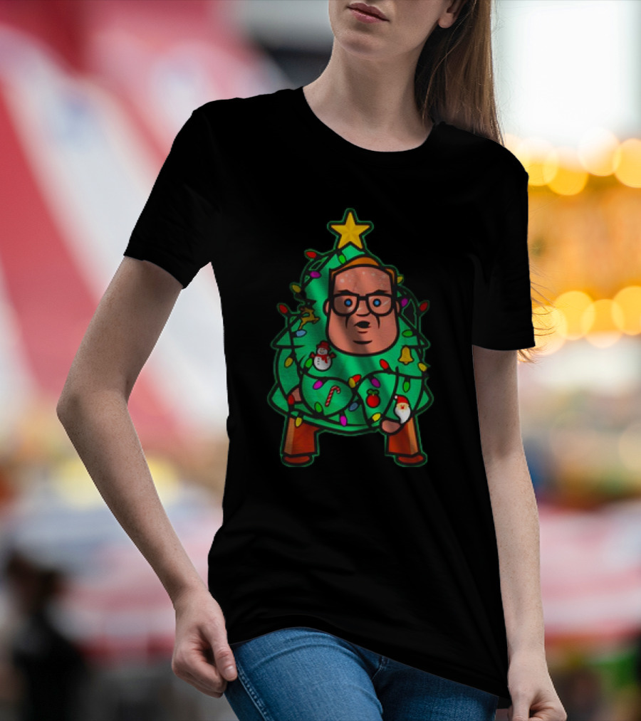 Foley Christmas Tree Lights Cartoon Character With Star And Decorated Ornaments T-Shirt